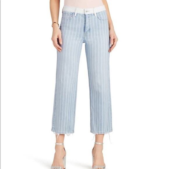 Sam Edelman Women's Blue Striped The Chelsea Wide Leg Crop Jeans Size 28 - Picture 1 of 7